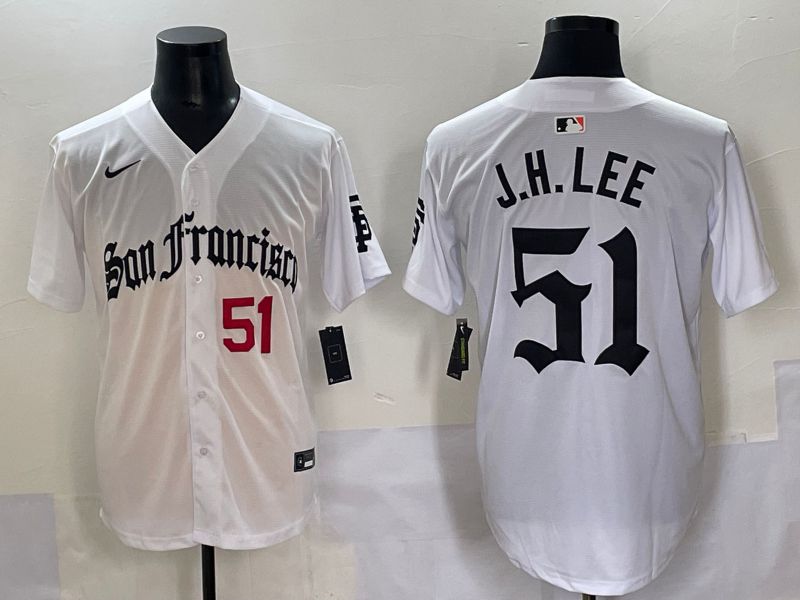 Men 2025 San Francisco Giants #51 J.H.Lee White Five generations Joint Name Nike MLB Jersey style 2